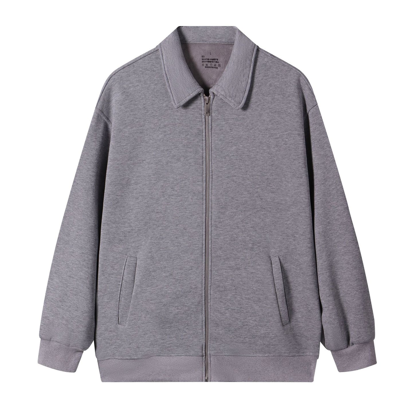 Japanese Retro Heavyweight 420g Silver Fox Fleece Solid Color Lapel Zip-up Jacket