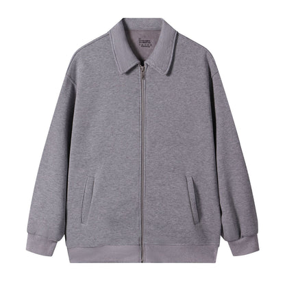 Japanese Retro Heavyweight 420g Silver Fox Fleece Solid Color Lapel Zip-up Jacket