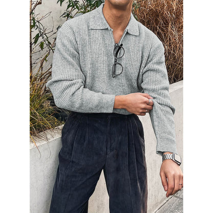 Gestrickte Herren-Dreh-Down-Kragen-Halb-Reißverschluss-Licht Luxusjacke