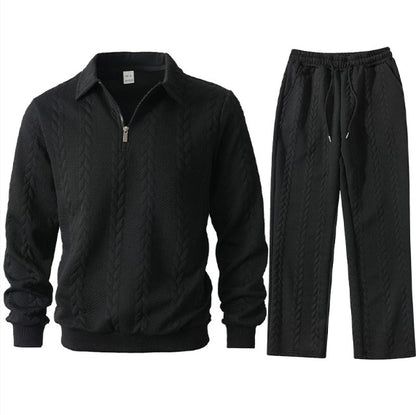 Men's Jacquard Casual Top Hoodie Cardigan Set