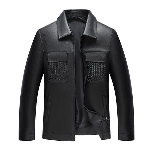 Turn-down Collar Leather Jacket For Spring And Autumn Business