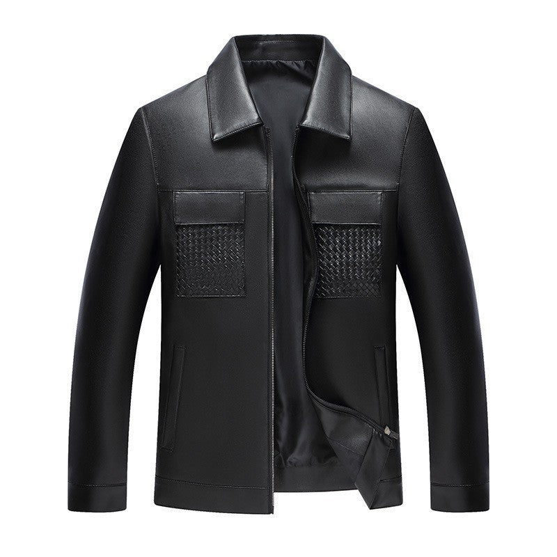 Turn-down Collar Leather Jacket For Spring And Autumn Business