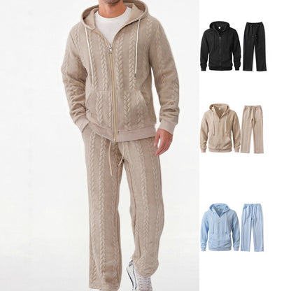 Men's Jacquard Casual Top Hoodie Cardigan Set