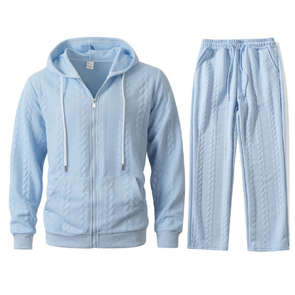 Men's Jacquard Casual Top Hoodie Cardigan Set