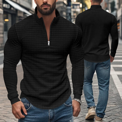 Half Zipper Small Plaid Casual Stand Collar Long Sleeve Sweater