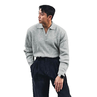 Gestrickte Herren-Dreh-Down-Kragen-Halb-Reißverschluss-Licht Luxusjacke