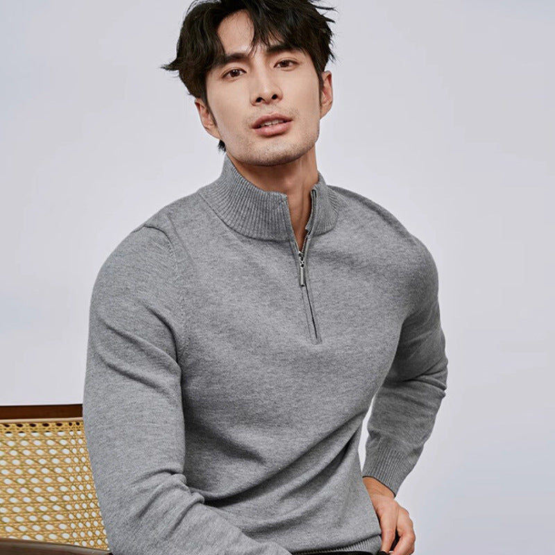 Men's Half Zipper Pullover Long Sleeve Sweater