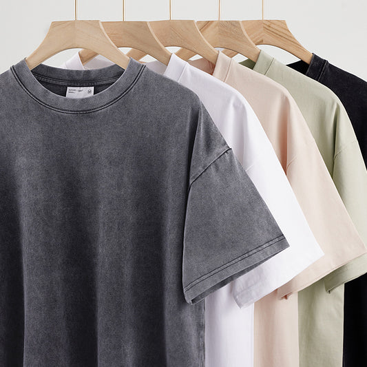 American Retro Heavy Combed Cotton Solid Color T-shirt