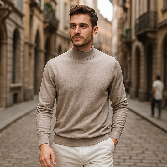 Men's Solid-Color Mock-Neck Knitted Sweater
