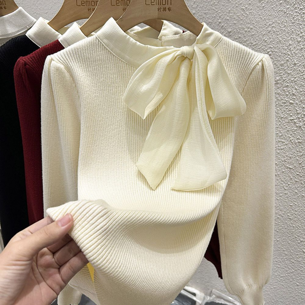 Slim-Fit Pullover mit Puffärmeln und XL-Schleife