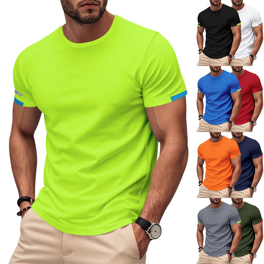 Mesh Ice Silk Short Sleeve Men's Round Neck Solid Color