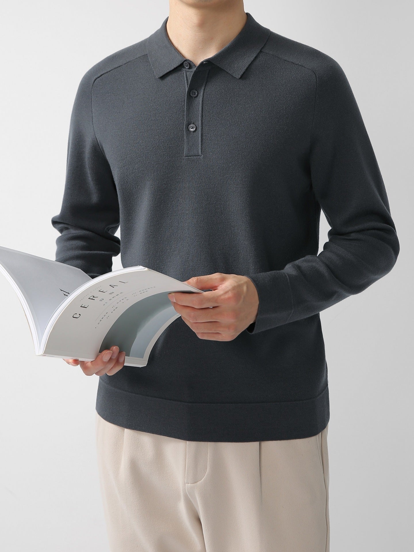 Casual Polo Shirt Knit Sweater Hoodie Solid Color Fashionable Lambswool Sweater