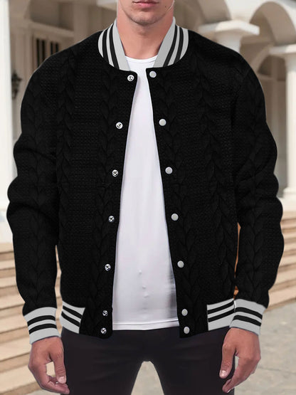 Jacquard Button Design Trendy Fashion Solid Color Men's Cardigan Baseball Jacket