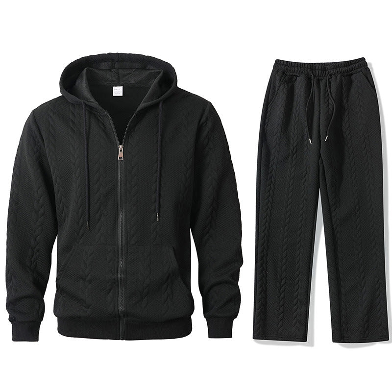 Men's Jacquard Casual Top Hoodie Cardigan Set