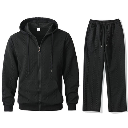 Men's Jacquard Casual Top Hoodie Cardigan Set