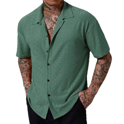 Herren Premium Jacquard Kurzarm-Hemd – Luftiges Hollow-Out Design | Smart Casual & Bügelfrei
