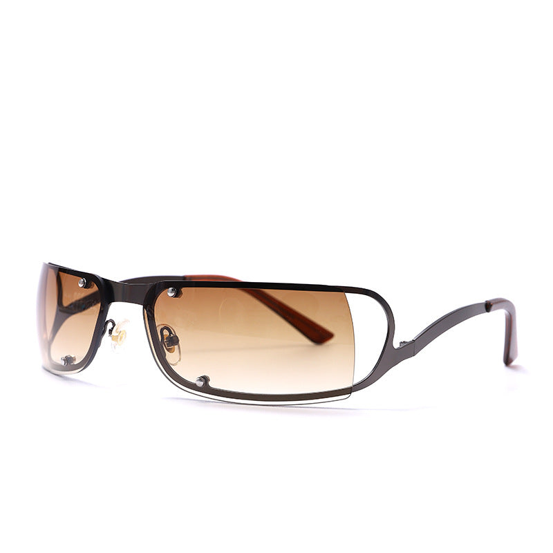 Small Frame Frameless Trimming Fashion Oval Street Sunglasses