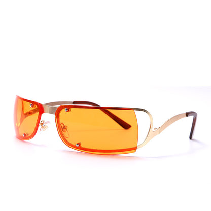 Small Frame Frameless Trimming Fashion Oval Street Sunglasses