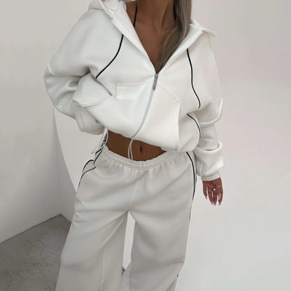 Athleisure Zip-up Long-sleeve Hoodie And Loose-fitting Sweatpants Set