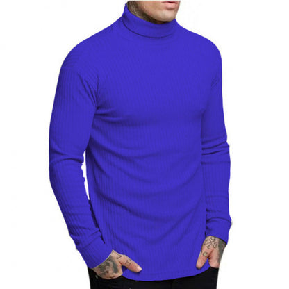 Casual Men's Fashion Solid Color High-neck Twisted Stripe Knit Sweater Slim Fit Knitwear