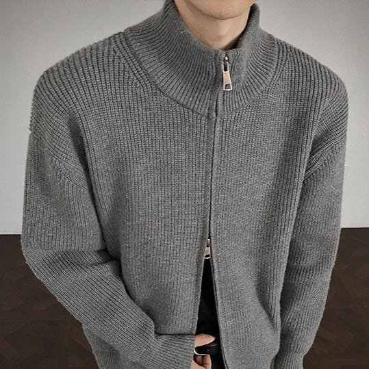 Men's Solid-Color Slim-Fit Turtleneck Sweater Jacket With Zipper