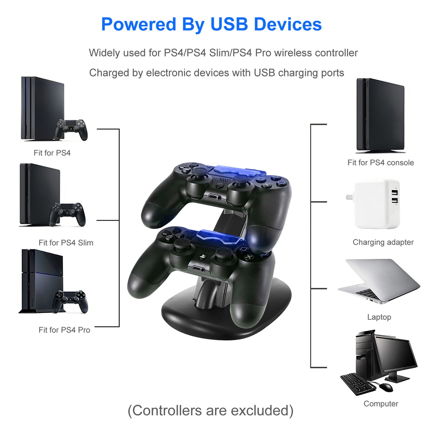 Ladestation Dual Micro USB Ladeständer Für PS4 Pro