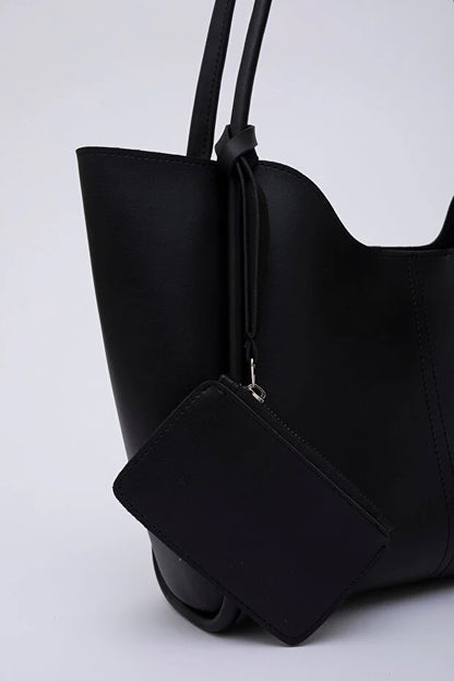 Black SHK108 Faux Leather Women Hand And Shoulder Bag With Wallet And Makeup Bag