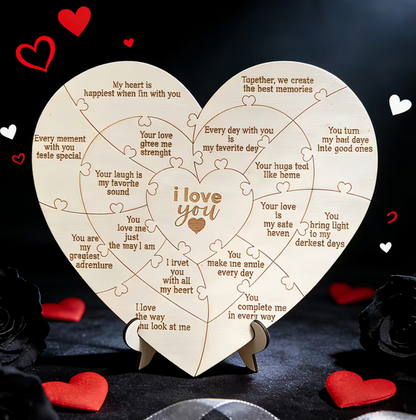 3D Holzherz-Puzzle mit Liebeszitaten (22x20cm) – Romantisches "I Love You" Geschenk