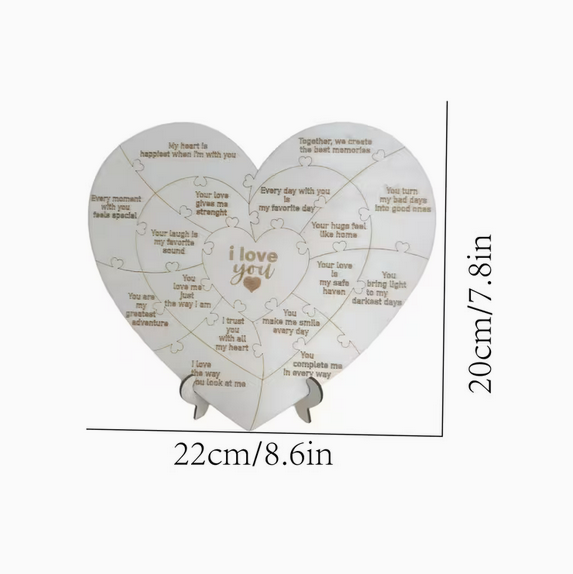 3D Holzherz-Puzzle mit Liebeszitaten (22x20cm) – Romantisches "I Love You" Geschenk