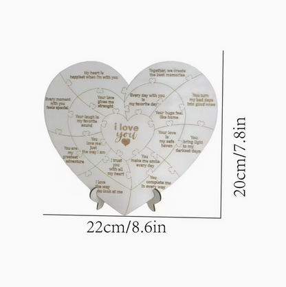 3D Holzherz-Puzzle mit Liebeszitaten (22x20cm) – Romantisches "I Love You" Geschenk