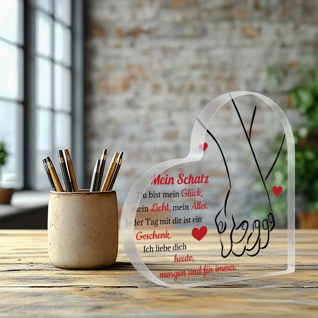 Acryl-Herz Plakette "Heute, Morgen, Für Immer"