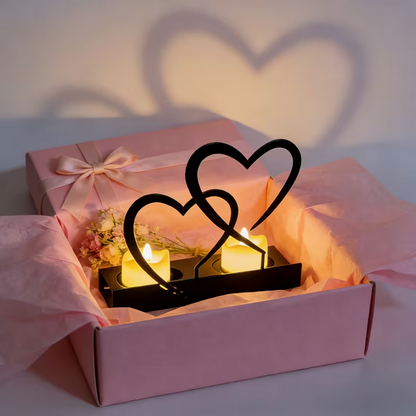 Romantischer Doppelherz-Metallkerzenhalter – Verflochtene Ewigkeit