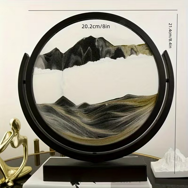 3D Sanduhr-Glas-Ornament – Fließende Sand-Landschaften