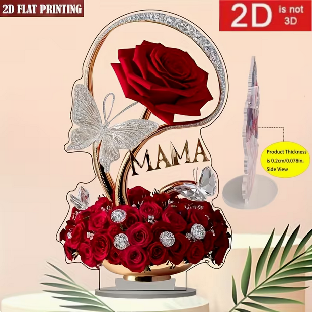 Elegante 2D Acryl-Rose „MAMA“ mit Schmetterlingen