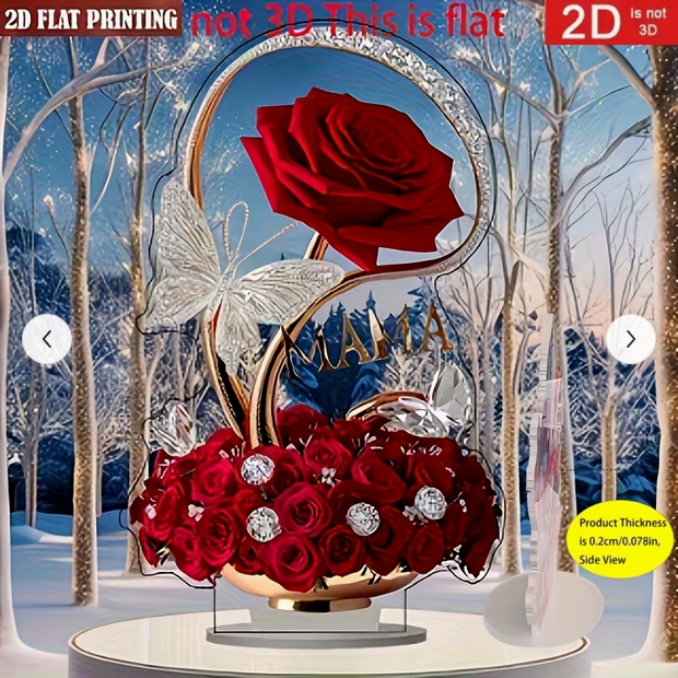 Elegante 2D Acryl-Rose „MAMA“ mit Schmetterlingen
