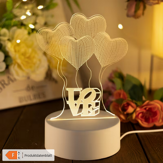 Moderne 3D-Effekt LED-Lampe „Herz-Ballons“ – Romantisches Nachtlicht mit LOVE-Schriftzug – USB-betrieben