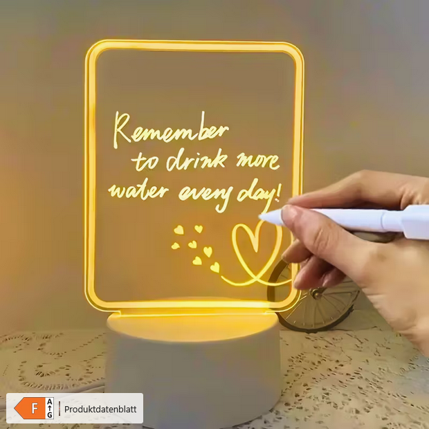 Kreatives LED-Nachtlicht mit Nachrichtenbrett – Beschreibbare 3D-Lampe inkl. Stift – Perfektes Geschenk für Partner & Kinder