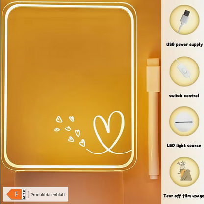 Kreatives LED-Nachtlicht mit Nachrichtenbrett – Beschreibbare 3D-Lampe inkl. Stift – Perfektes Geschenk für Partner & Kinder