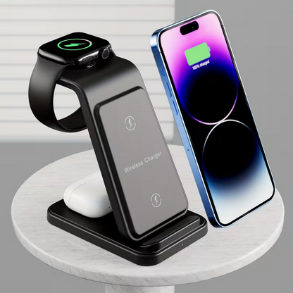 3-in-1 Wireless Ladegerät für iPhone 17/16/15/14 – Schnellladestation für iWatch 11/Ultra & AirPods – Platzsparende Dockingstation