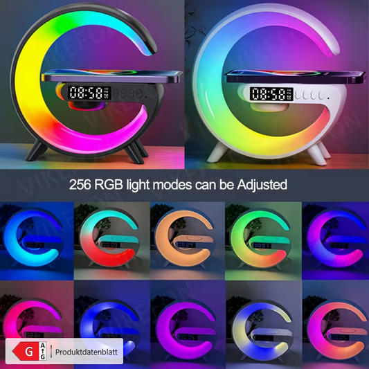 4-in-1 RGB Wireless-Ladestation & Bluetooth-Lautsprecher – Digitaler Wecker mit UKW-Radio