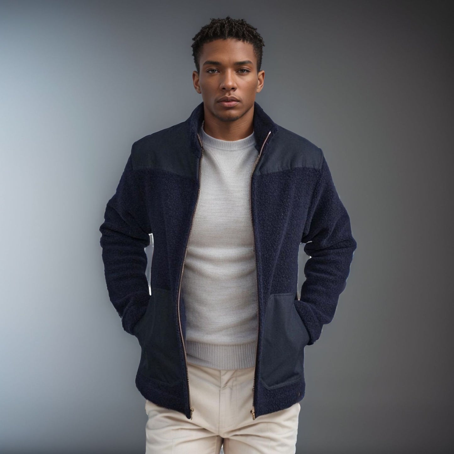 Fashion Fleece Jacke mit Stehkragen