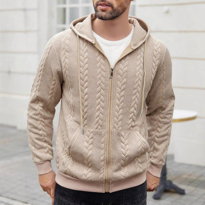 Men's Sporty Solid-Color Patterned Casual Hoodie Coat