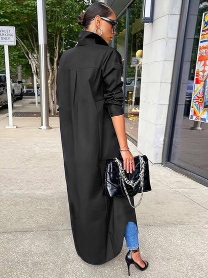 Elegantes Damen Longline-Hemdkleid – Luftige Oversize-Bluse mit durchgehender Knopfleiste – Stilvolles Maxikleid für Casual & Business-Looks