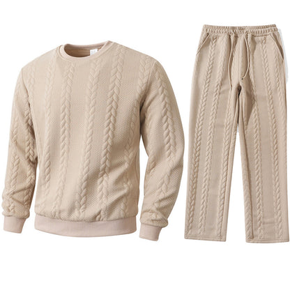 Solid-color Sporty And Casual Jacquard Men's Hoodie And Pants Set