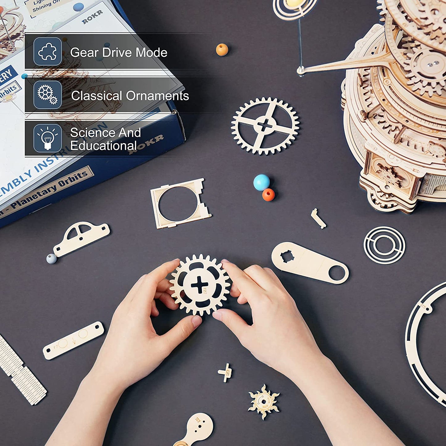 Robotime Rotatable Mechanical 3D Wooden Puzzle Games Assemble Model Building Kits Toys Gift For Children Boys