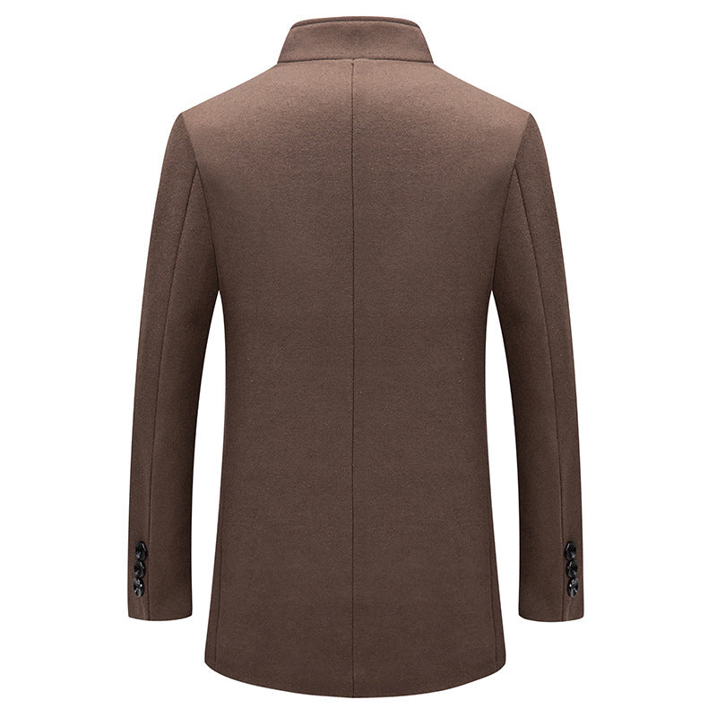 Stand-collar Cotton-lined Wrinkle-resistant Mid-length Wool Coat