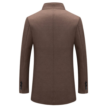 Stand-collar Cotton-lined Wrinkle-resistant Mid-length Wool Coat