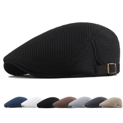 Handgefertigte Herren Flat Cap aus Mesh – Atmungsaktive Schirmmütze – Zeitloser Ethnic-Style für jede Saison