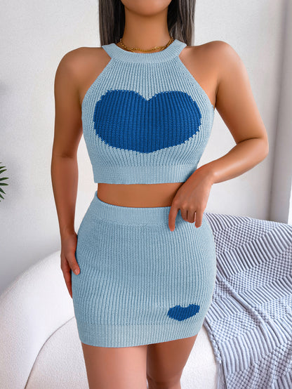 Modisches Strick-Set aus Cropped Top und Bodycon-Rock