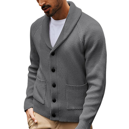 Casual Long-sleeve Sweater With A Turn-down Collar And Pockets